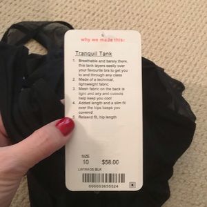 lululemon athletica Tops - LULULEMON Size 10 Black Tranquil Tank NWT lululemon athletica Tops - LULULEMON Size 10 Black Tranquil Tank NWT